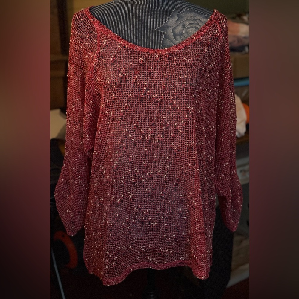 Sweet Loose-Knit Red & Pink Top